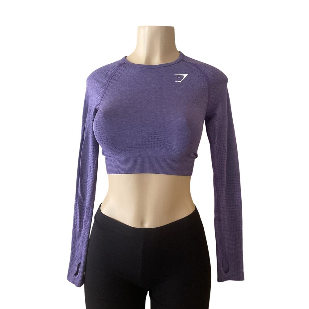 Gymshark Women’s Seamless Long Sleeve Crop Top Purple Size S Thumbholes Workout